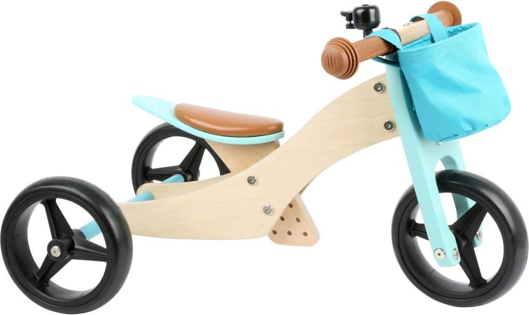 small foot Draisienne et Tricycle Turquoise en bois, 4en1, avec siège réglable et pneus en caoutchouc, dès 1 an, 11610